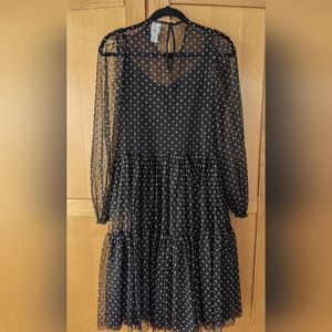 Black mess dress with brown 🤎 polkadot detail and solid under slip.